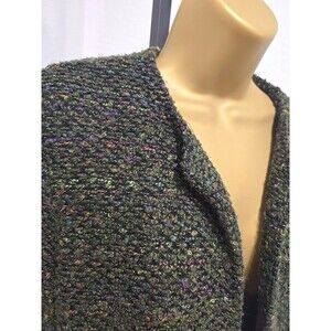 Vtg Chads Place Cardigan Womens Sz 8P Green Marled Knit Minimalist Office Career